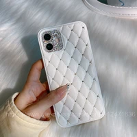 luxury shiny diamond camera protection quality leather phone case for iphone 13 12 pro max 11 xs xr 7 8plus mini 3d grid holster