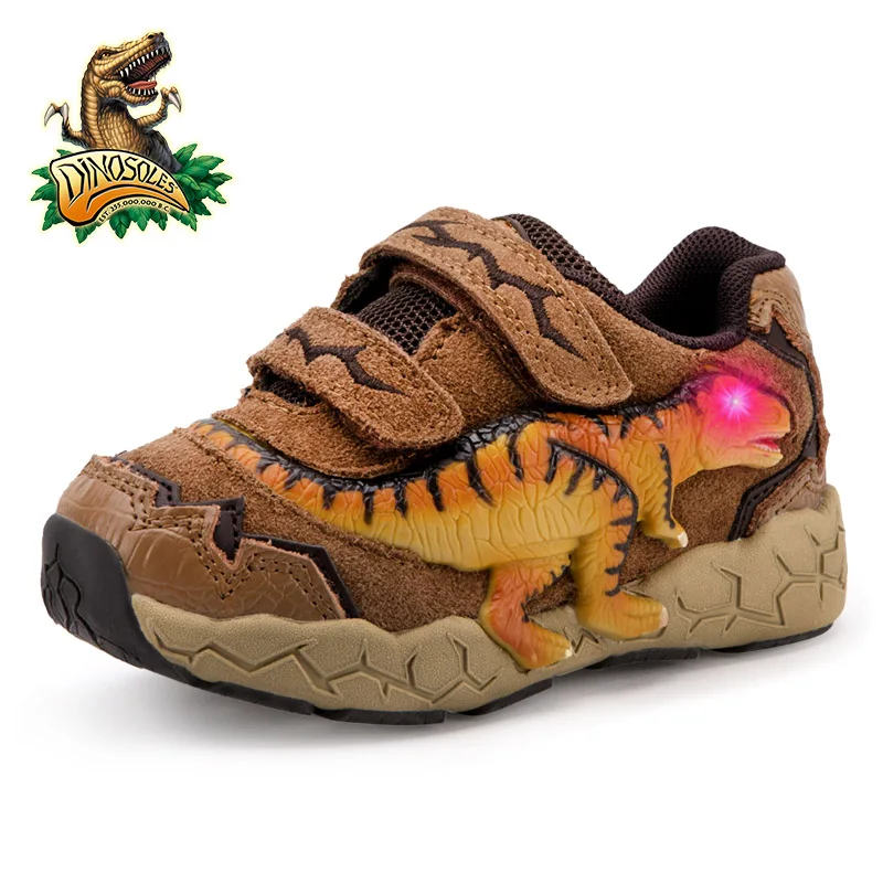 

DINOSKULLS От 3 до 9 лет мальчиков динозавр светящиеся кроссовки 2021 Осень Дети LED спортивная обувь с светильник детская кожаная обувь T-Rex
