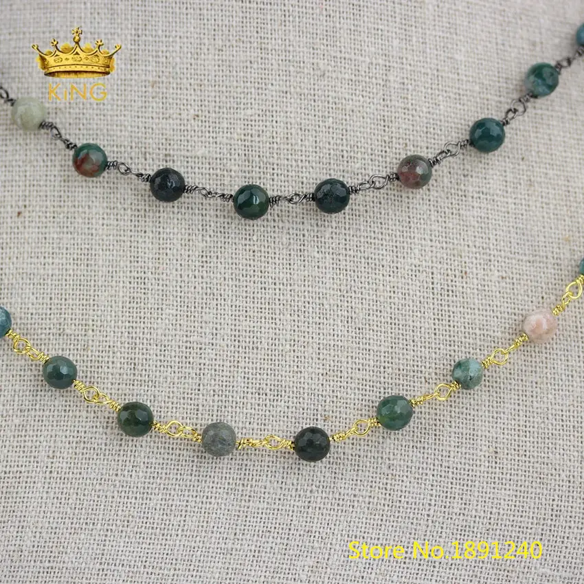 

5meters Faceted Round Agates Beaded Chain,Natural Achate Stones Beads for Jewelry Body Chain Women Chokers Bracelet