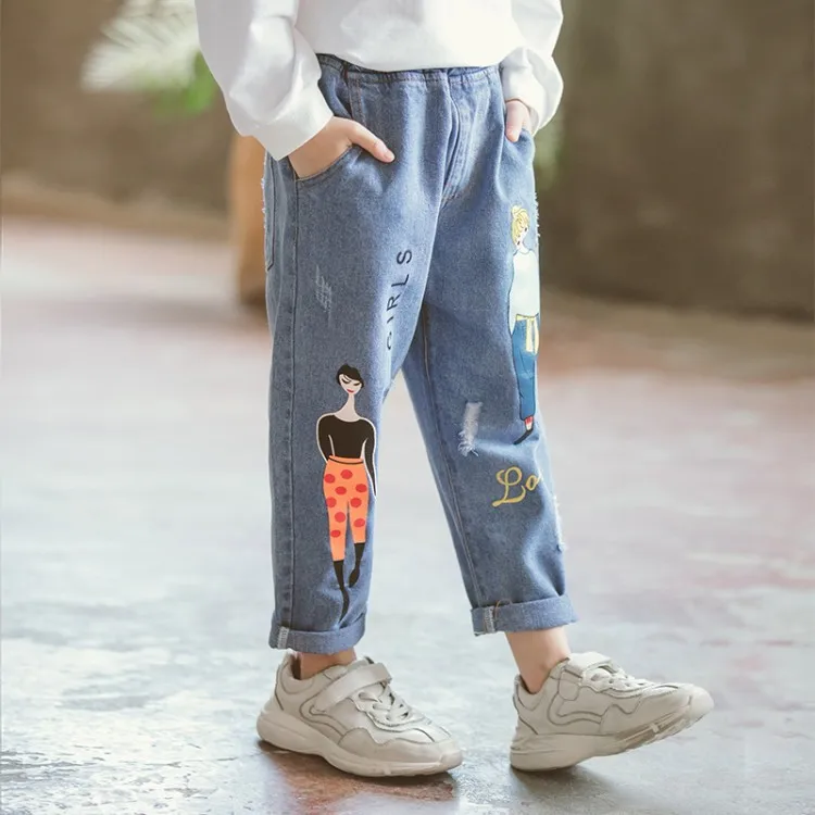 Голубые джинсы для девочек 10 лет Лидер продаж качественные на весну 2018 детская