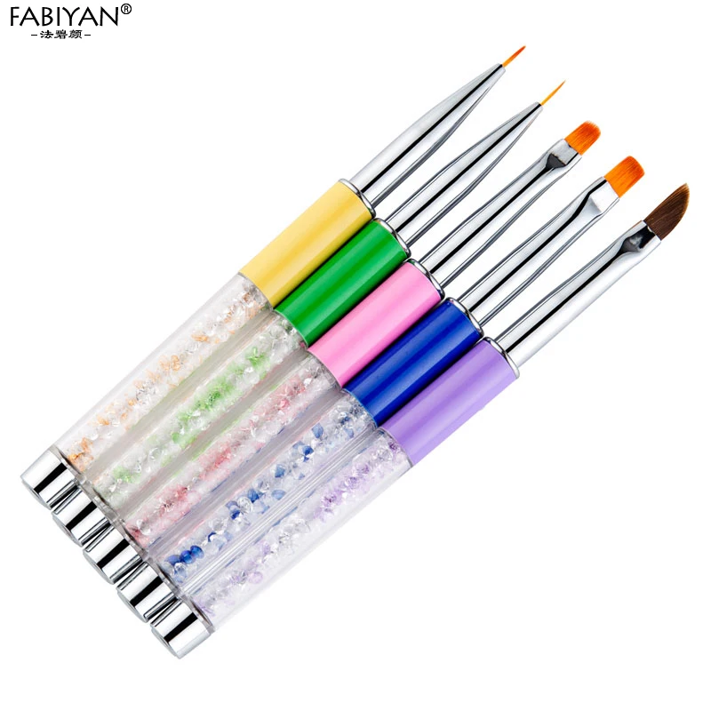 Ручка для дизайна ногтей кисти со стразами акриловая подводка Плоская Круглая