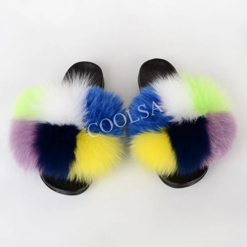 

New Women Fluffy Fur Slippers Ladies Indoor Comfortable Plush Fur Slides Summer Lovely Furry Striped Flip Flops Custom Colors