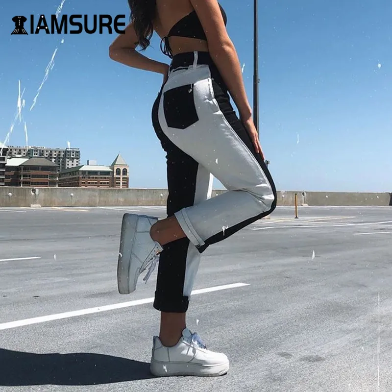 

Женские джинсовые брюки IAMSURE, разноцветные брюки в стиле Харадзюку, с высокой талией, в уличном стиле, джинсовые брюки в стиле 90-х, 2021