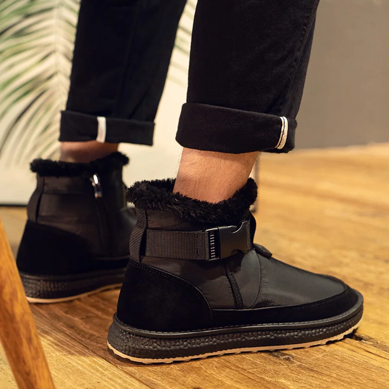 Мужские зимние ботинки из ПУ кожи с круглым носком и искусственным мехом | Обувь