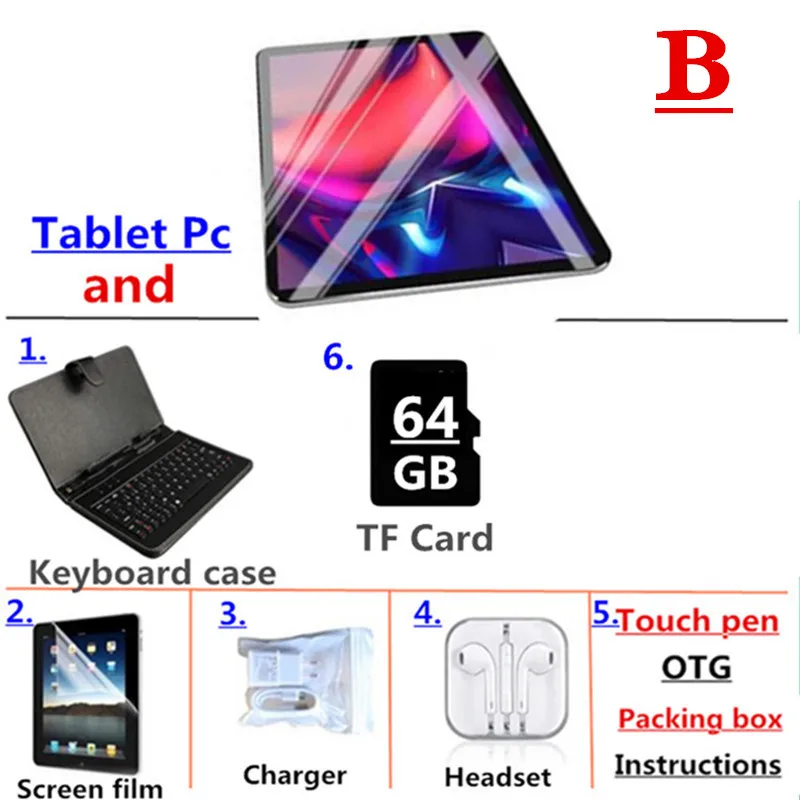 10,1 дюймов 1920x1280 ips 3g 4G LTE телефонные звонки планшеты Восьмиядерный планшетный ПК Android 9,0 планшет 6G+ 128G WiFi gps Две sim-карты ПК планшет - Комплект: Комплект 3