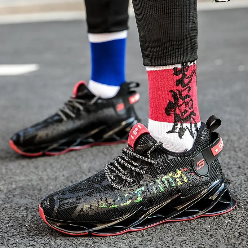 

Men's Running Shoes Blade Sole Flying Woven Tide Shoes Spring Summer Wild Comfortable Height Increasing Cushioning Men Sneakers