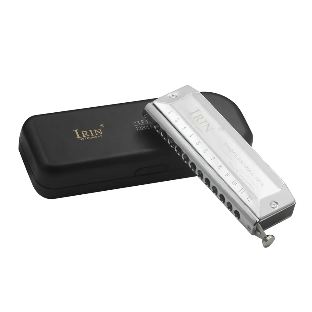 12 Hole 48 Tones Chromatic Harmonica Mouth Organ Key of C Reed with Cleaning Cloth Storage Box for Beginners Adults