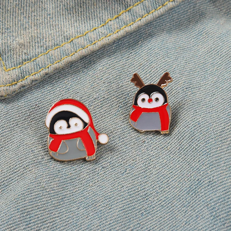 

Christmas Penguin Enamel Pins Christmas Enamel Pins Custom Santa Deer Scarf Hat Brooches Badge Cartoon Jewelry New Year Gift