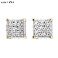 classic square stud earrings for women zircon paved boucles doreilles goldsilver color hiphop fashion jewelry gift