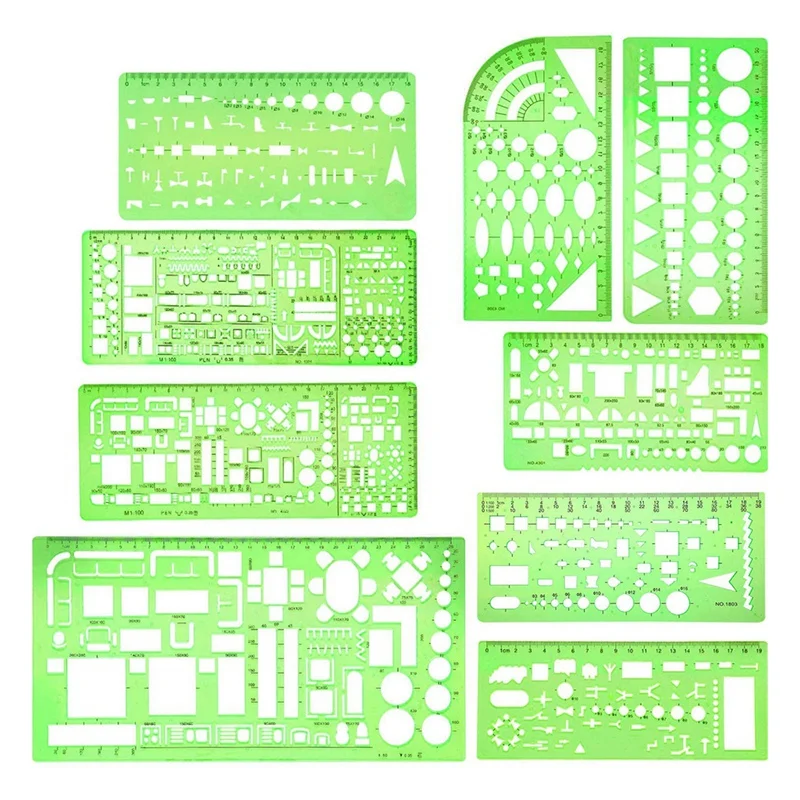 

9 шт. геометрический рисунок Шаблоны зеленый строительная опалубка Трафареты Пластик Измерения Линейки для строительства и обучения