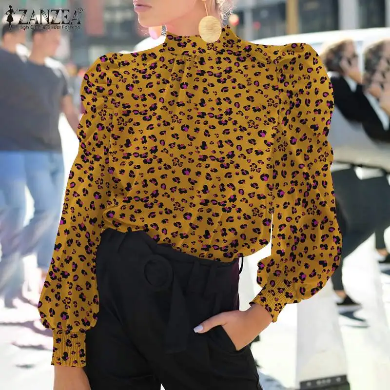 

Одежда с богемным принтом, тонкие топы с цветочным рисунком, женские повседневные рубашки с длинным рукавом-фонариком и круглым вырезом, пр...