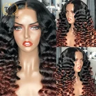 Topnormantic Ombre цветной Свободный парик с глубокой волной для женщин 13x 4 кружевные передние индийские человеческие волосы Remy с предварительно выщипанной линией волос