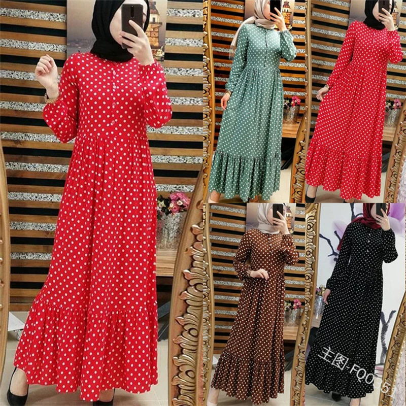 

Женская abaya размера плюс, кафтан в горошек, женское мусульманское платье