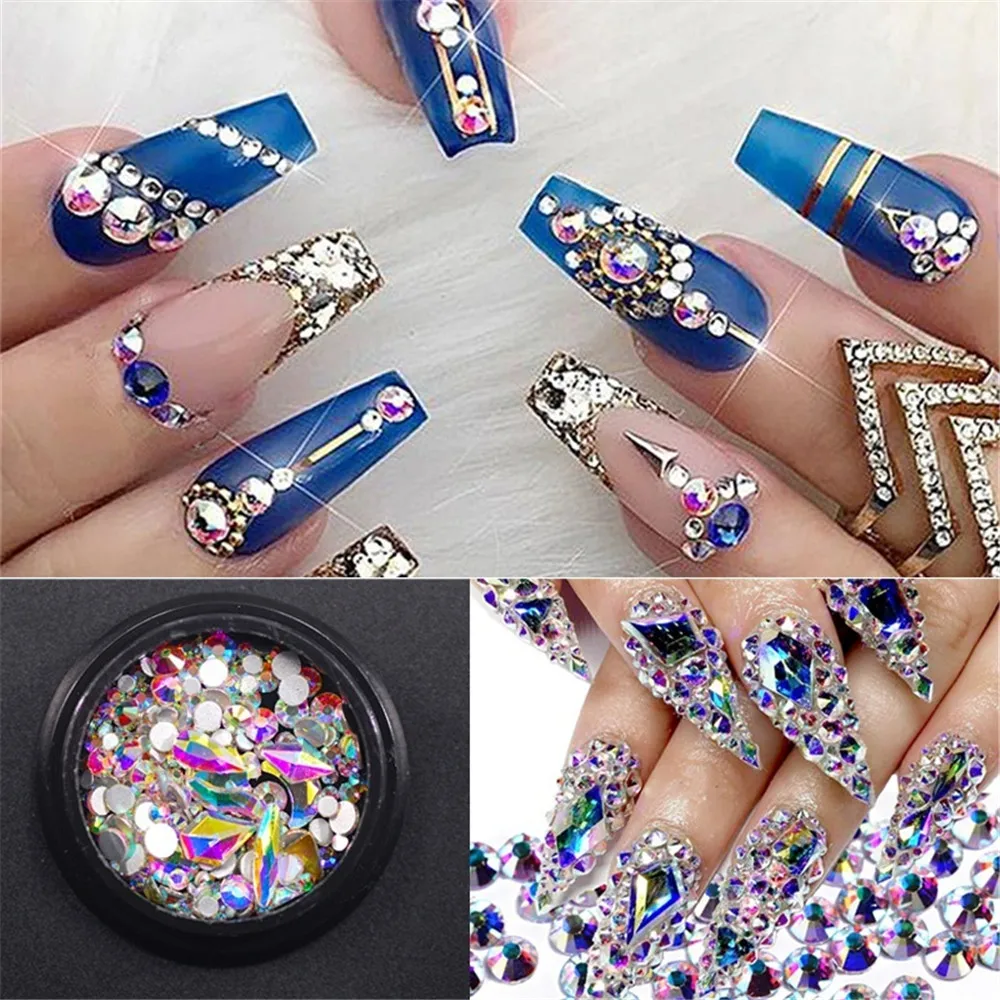 1Pc Glitter Crystal AB Rhinestones Glass Nail Swarovsky Charms 3D Nails Art Decorations Strass for | Красота и здоровье