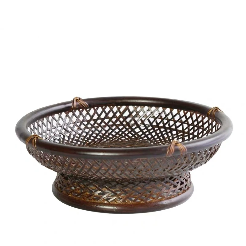 Корзина для хранения ручная-плетеная бамбуковая корзина коричневая круглая