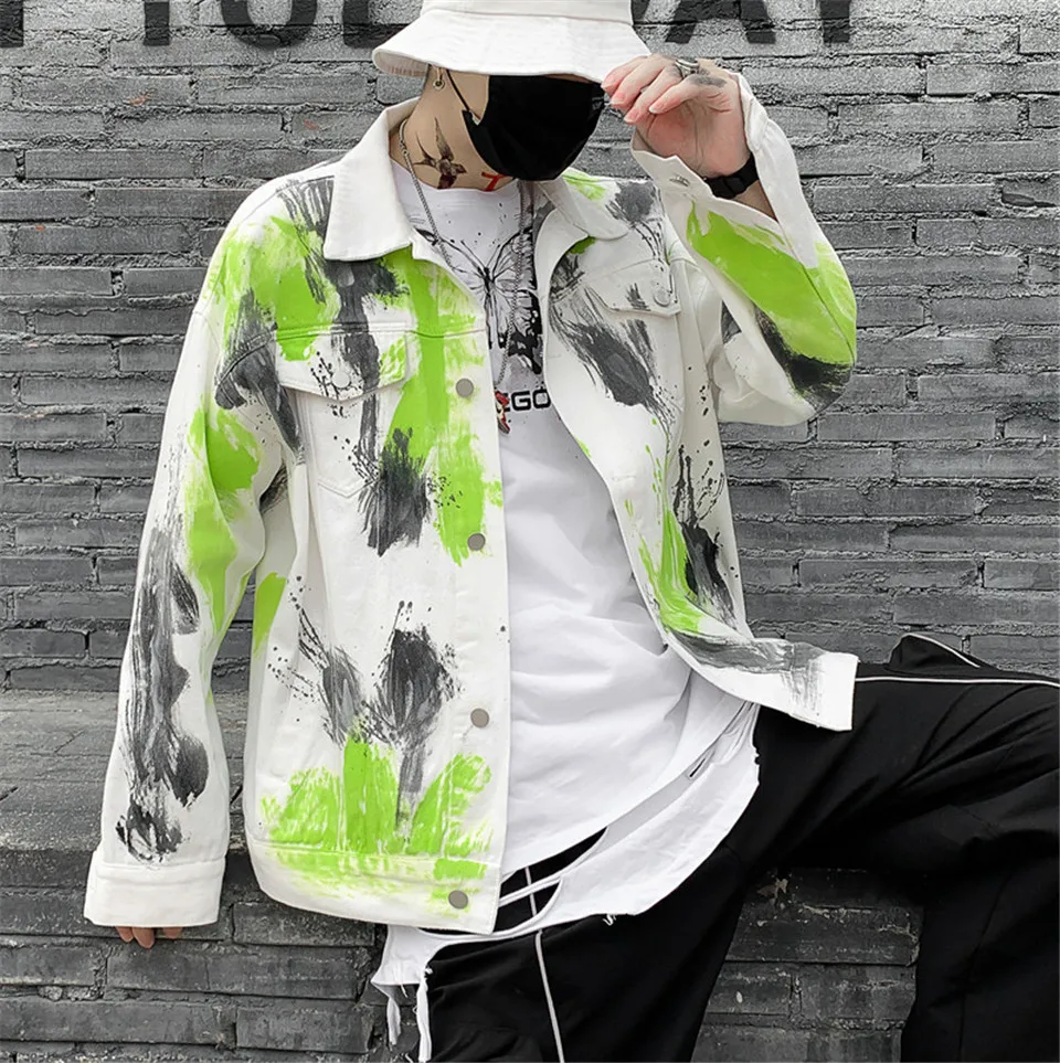 

Denim Jackets Women Spring Hand-painted splash ink Denim Coats Feminine Autumn Loose Denim Jackets Jeans Coat Female