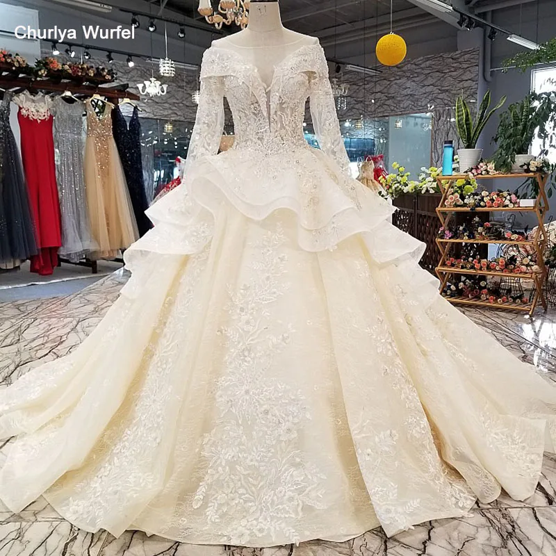 LS33441 свадебное платье с рукавамиЛонг Иллюзия рукавом нарядное Круглая горловина