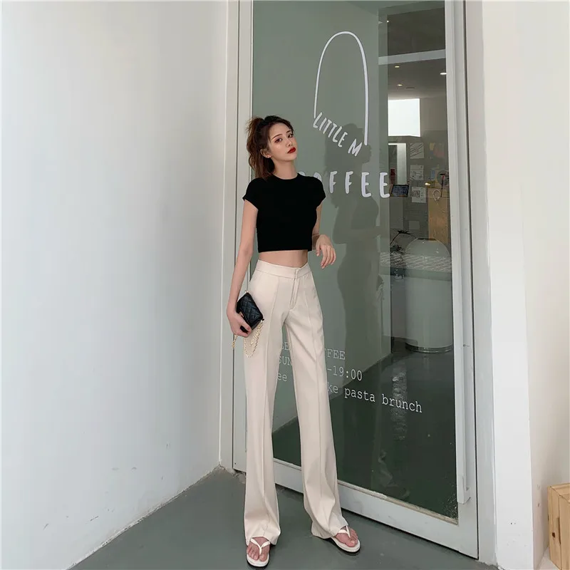 

Mazefeng Long Pants for Women High Waist Summer Simple Suit Pant Female Fashion Elegant Casual Office Lady Straight Trouser Thin