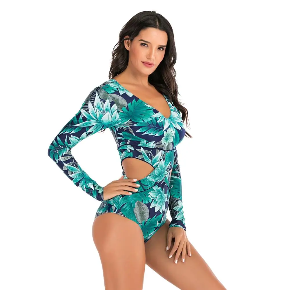 DROZENO One Piece Swimsuit Sexy long sleeve one-piece swimsuit Traje de baño una pieza estampado Floral traje | Спорт и развлечения