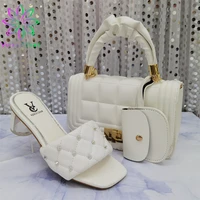 high quality white color fashion rhinestone woman shoes and matching bag set african style pumps shoes and bag set for party