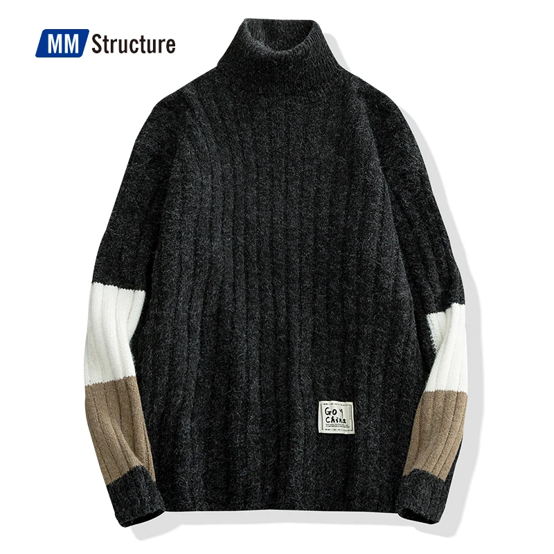 Зимние теплые мужские свитера с высоким воротником японские повседневные
