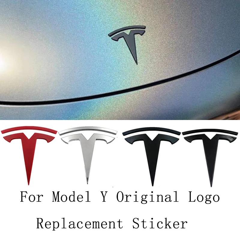

Original Car Logo Metal Replacement Sticker Front Back Trunk Logo Replace Emblem Decals Stickers For Tesla Y 2021 Accessories