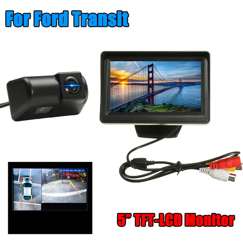 12V 3W Car 5'' Monitor Display CCD Rearviwe Reversing Camera Kit Auto Parking System Camera Goods For Ford Transit Connect