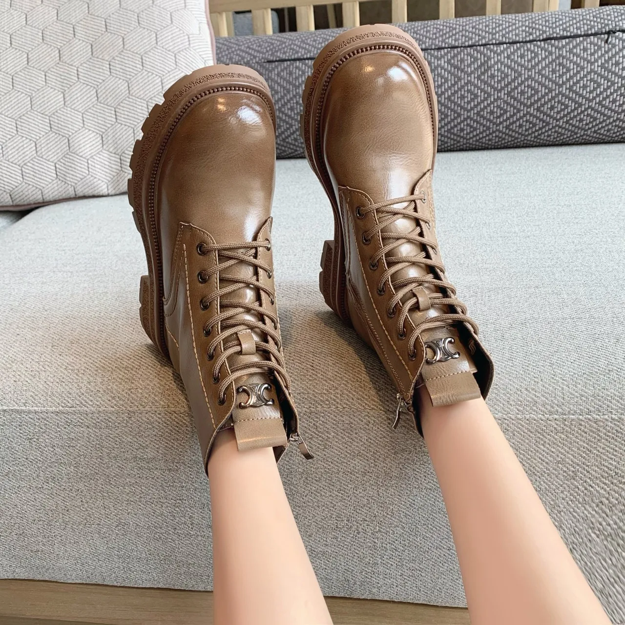 Winter New Fashion Ankle Boots Side Crawling Shoes Ladies Ankle Boots Plush Warm Thick Heel Retro Riding Boots