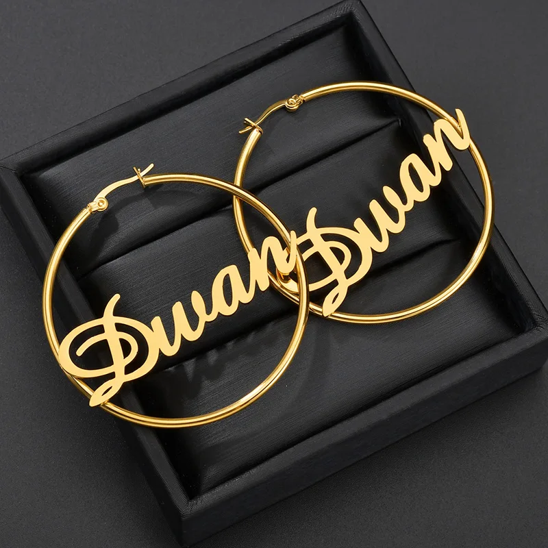 Персонализированные Пользовательское имя серьги гравировкой Нержавеющая сталь