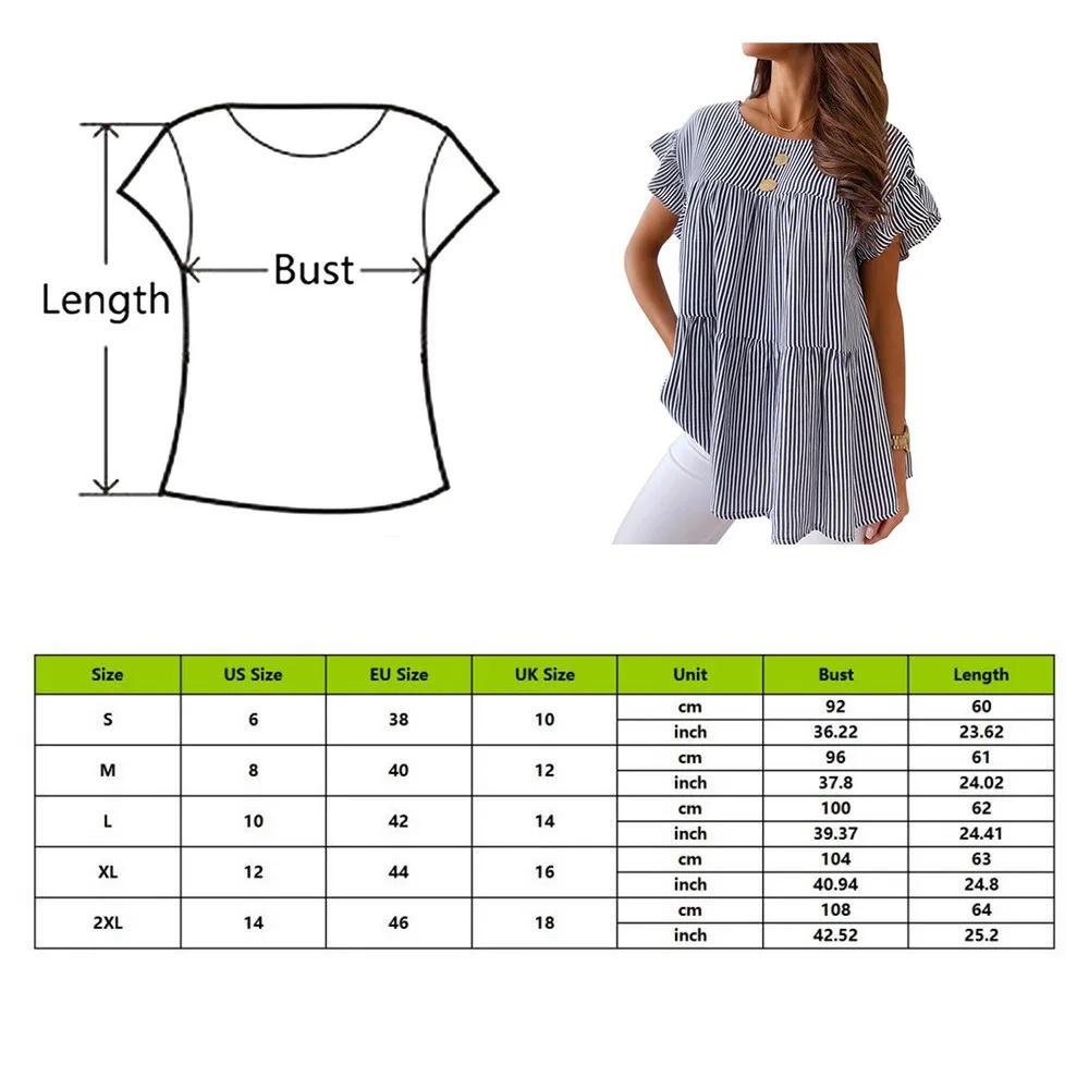 

Summer Ruffles Striped T-shirt Women Tops And Blouses Short Sleeve Office Lady Fashion Tee Tops Ladies Streetwear Blusas Mujer