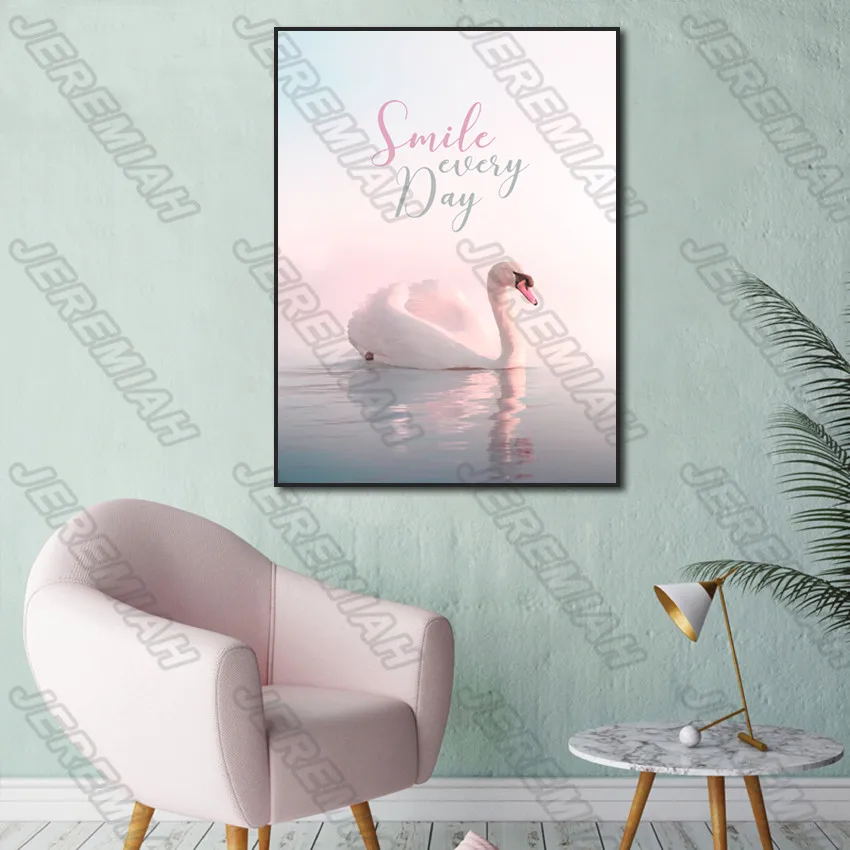 

On the lake is the swan and rose poster Nordic style wall art canvas modern living room decoration