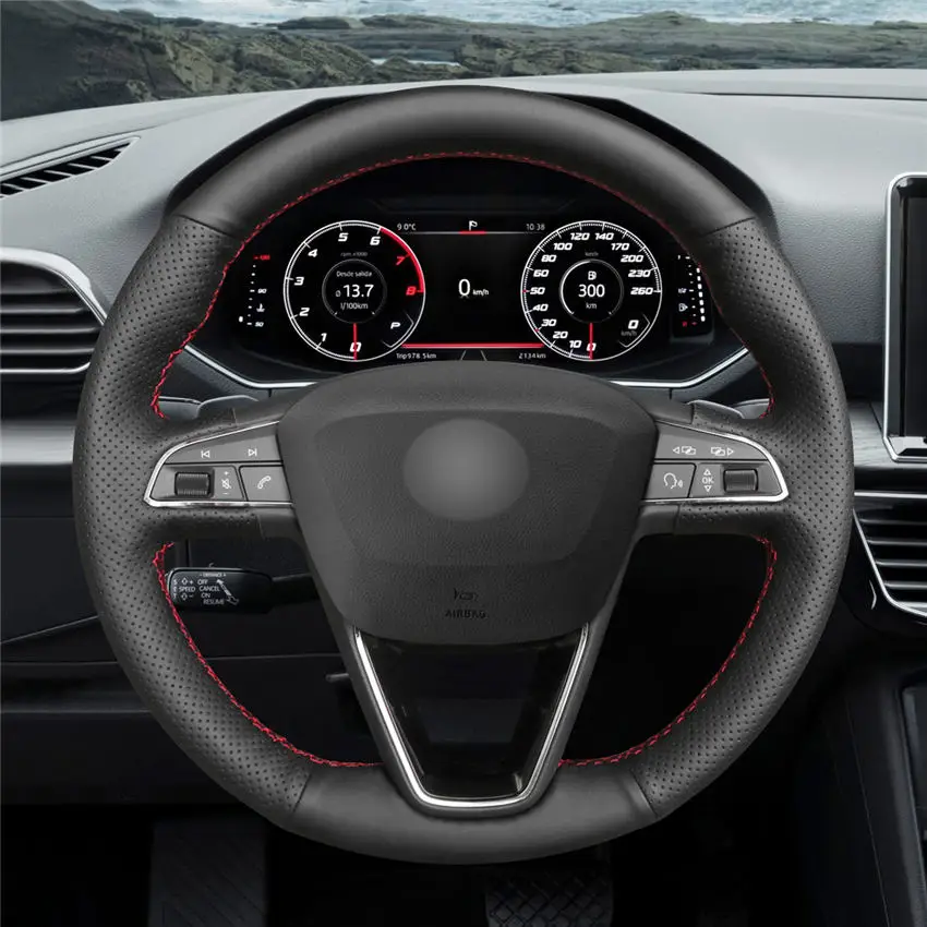 Style-02 MEWANT черный чехол на руль из натуральной кожи и замши для Seat Leon 5F Mk3 2013- Ibiza 6J Tarraco Arona Ateca Alhambra - Название цвета: Style-02