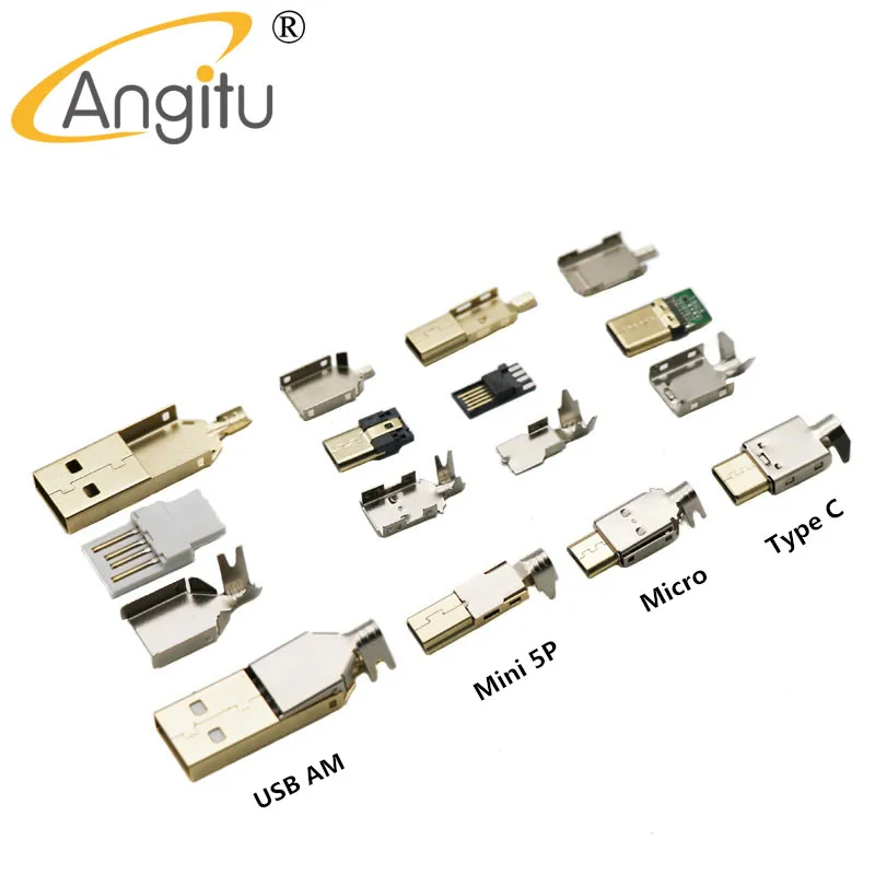 Розетка с позолоченным штекером Angitu DIY USB AM C/Type C Mirco 5p Mini 5P для клавиатуры USB-кабель