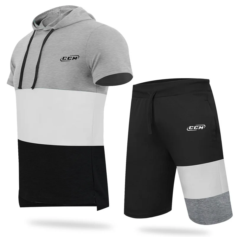 

2021 CCM New Mens Sports Suit Men's Running Suit Gym Summer Print Two Piece Quick Drying Clothes Thin Casual Short Sleeve Shorts