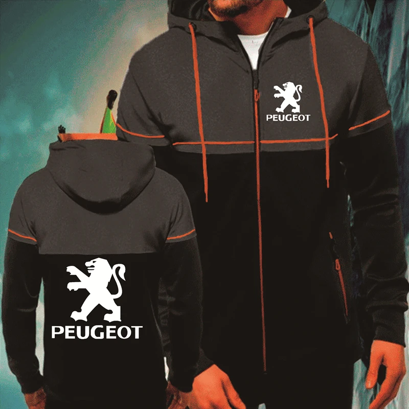

Spring Autumn Men's Zip Jacket Peugeot Car Logo Printing Splicing Men's Jacket Cotton Fashion casual High Quality Men's clothes