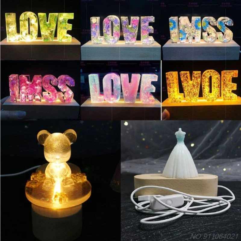 

Rectangle LED Lights Display Wooden Lighted Base Stand Lasers Crystal Glass Night Base Resin Art Ornament D10 20 Dropshipping