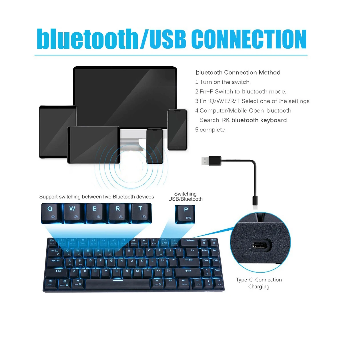 Механическая игровая клавиатура Royal Kludge RK71 с 71 клавишами небольшая беспроводная