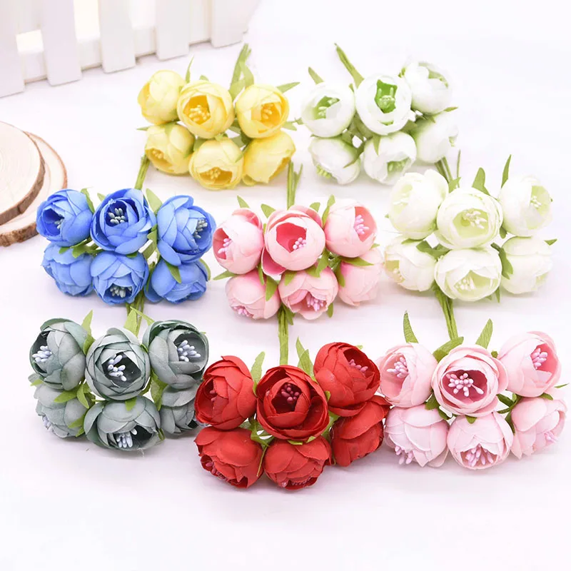 

2 Bouquet Artificial Tea Flower Silk Rose Head Small Bud Bouquet For Home Decor Wedding Birthday Party Fake Peony Flowers Wreath