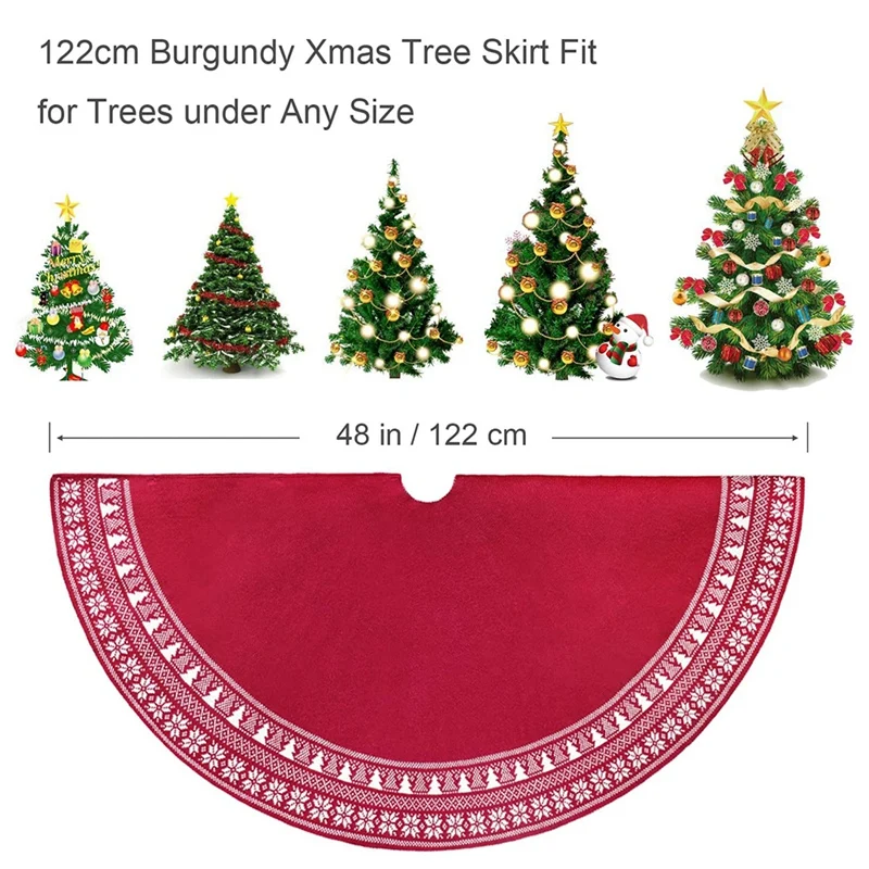 

48 Inch Knit Knitted Rustic Tree Skirt with Snowflake Xmas Tree Pattern Xmas Tree Skirt Mat for Party Holiday Decoration