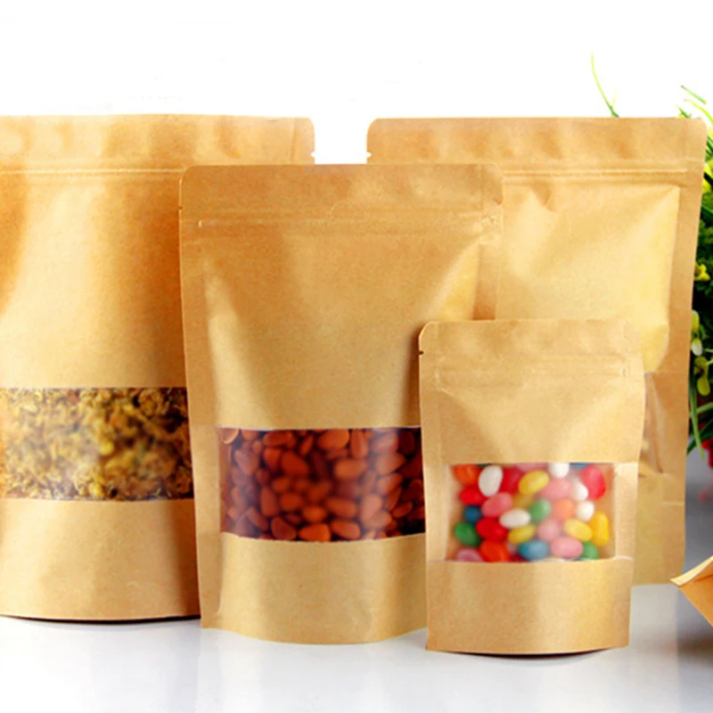 

Standup kraft paper bag with matt window and zipper for food, paper ziplock bag 100pcs/lot