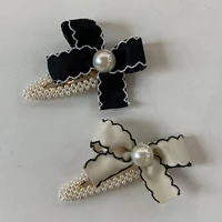 2021 fashion big pearl satin bow hair clip elegant hair pins duckbill clip barrettes hair accessories for women girl side clip