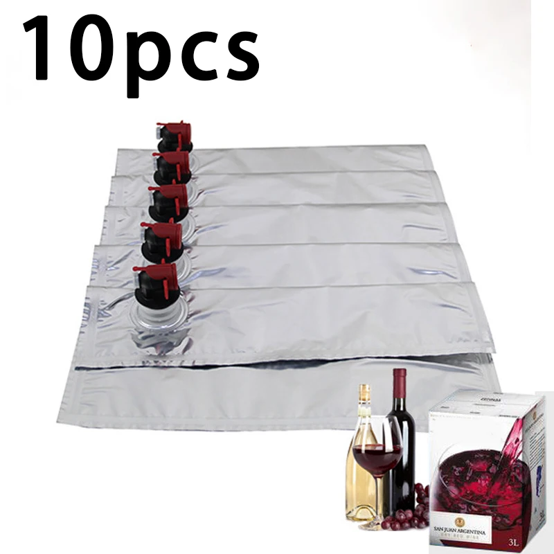 

3L Aluminum Foil BIB Bag Set 10 Pcs Bag-In-Box with Butterfly Tap Juice Food Replacement Bags Kit for Kitchen Household Food Bag