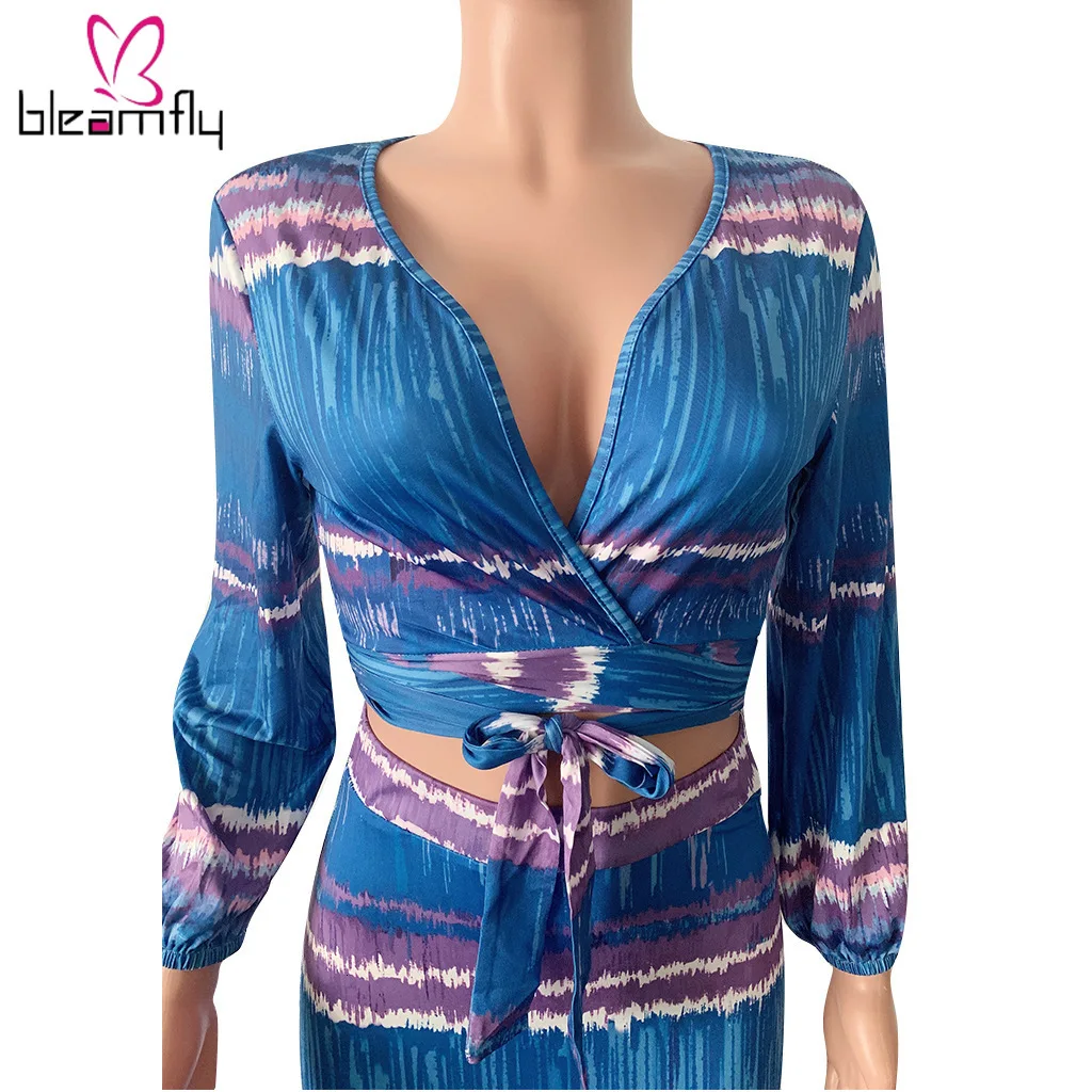 Новинка осени 2019 женские блузки с длинным рукавом и принтом в полоску топы юбки