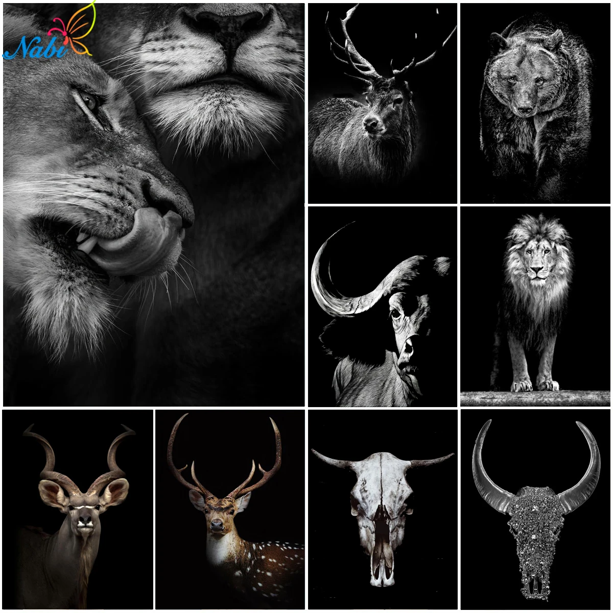 5D алмазная живопись черно белые животные вышивка полный квадратный или круглый