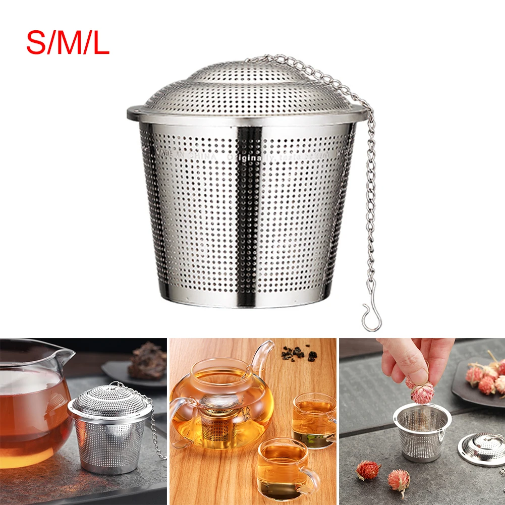 

Tea Ball Infuser Cooking Infuser 304 Stainless Steel Extra Fine Mesh Strainer Tea Filter Threaded Lid with Extended Chain Hook