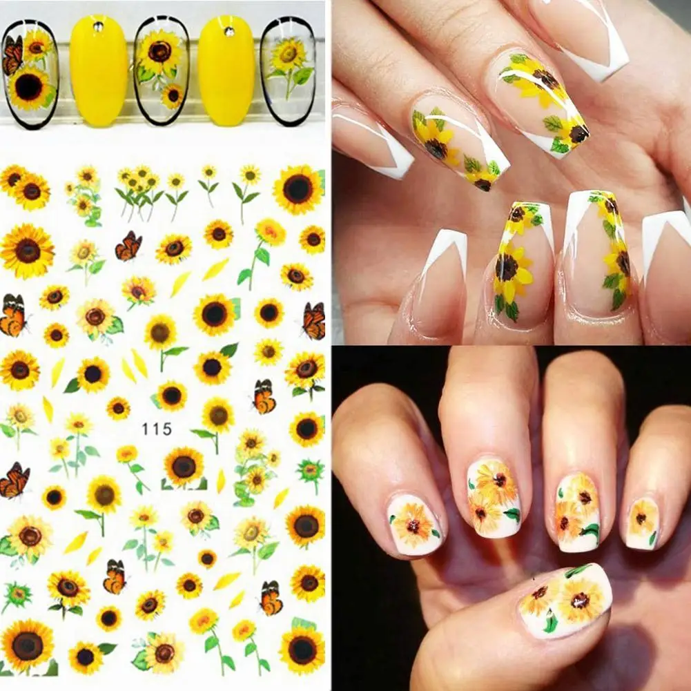 1pcs Sunflower Nail Stickers Blossom Florals Nail Art For Manicure Water Foils Decorations Sliders Tool Art Nail Decals Tra I7O9