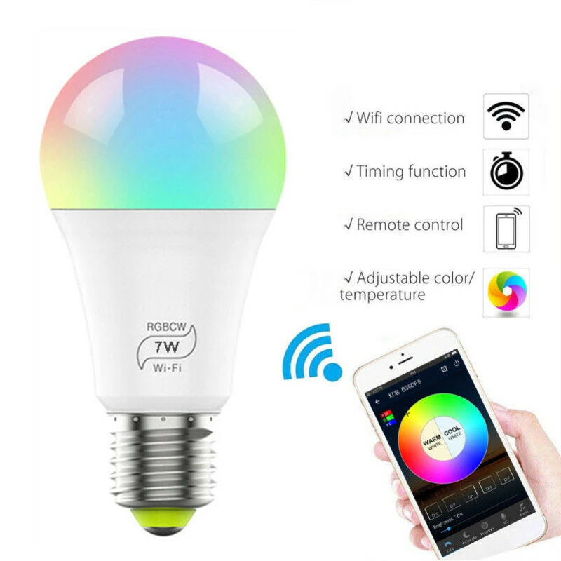 Умсветодиодный RGB светильник ная лампа E27 с Wi-Fi универсальная совместимая