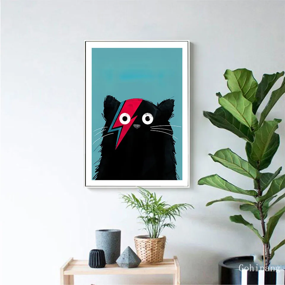 Wall Art скандинавский hd печать плакатов Молнии Черная Кошка Холст украшения дома