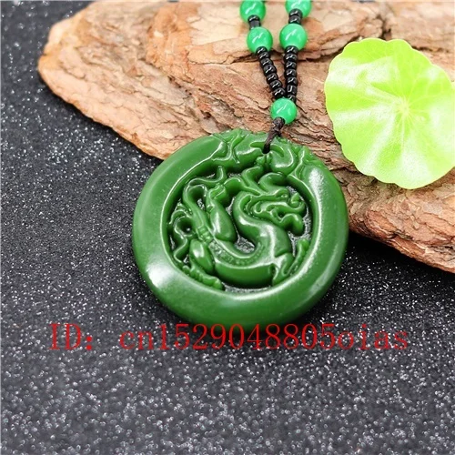 Натуральный зеленый китайский Нефритовый дракон кулон бусы ожерелье модное