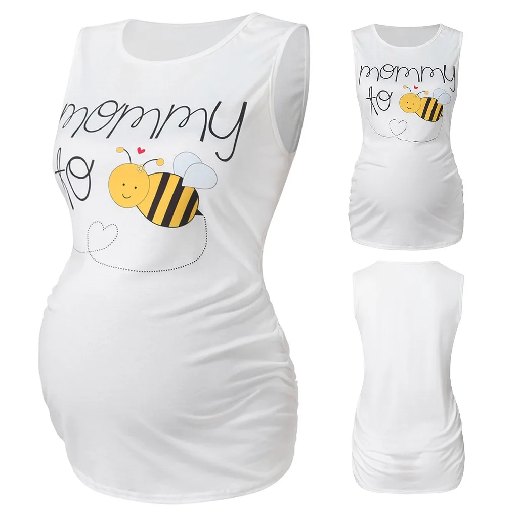 

LONSANT pregnancy Tops Sleeveless Cartoon Honeybee Printed Tank Pregnant Vest maternity clothes women Clothes Drop Ship 2020 New